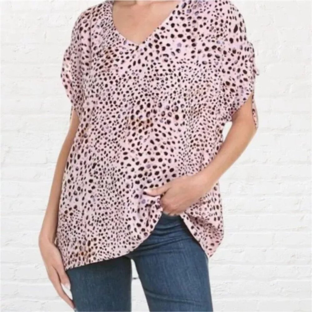 Cabi Seaside Top Blouse 5980 Spring 2021 Ruched Sleeves size S Oversized Fit